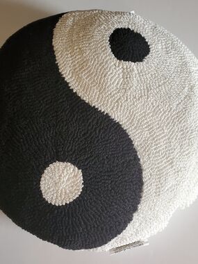 Yin Yang Textured Round Accent Pillow - Black & White